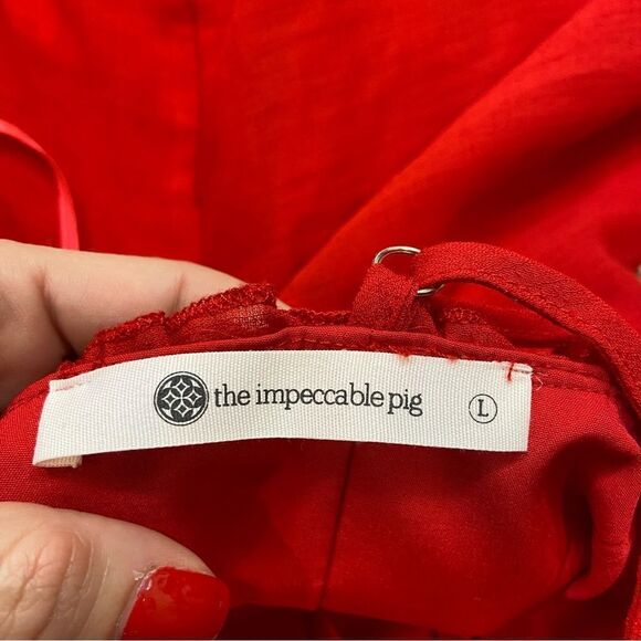 The Impeccable Pig Brand Red Tie Front Baby Doll Dress Size Large - Picture 8 of 13